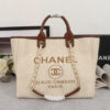 CHANEL Woven Straw Raffia Striped Medium Deauville Tote