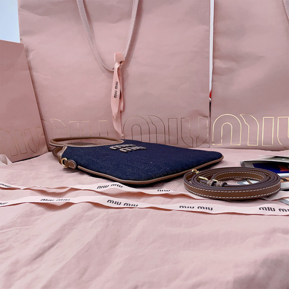 MIUMIU MINI IVY canvas and leather bag(HIGH-END GRADE)