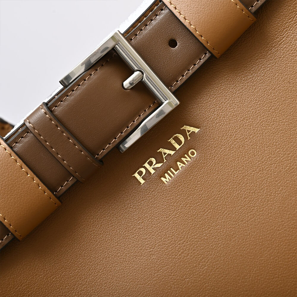 Prada Buckle medium leather handbag with double belt(high-end grade)